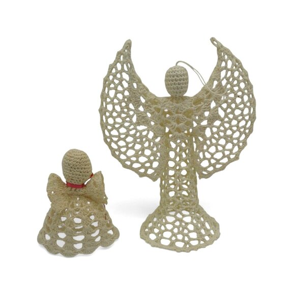 Crochet ANGEL FIGURINE Christmas Tree Topper Set of 2 Handcrafted - Picture 9 of 10